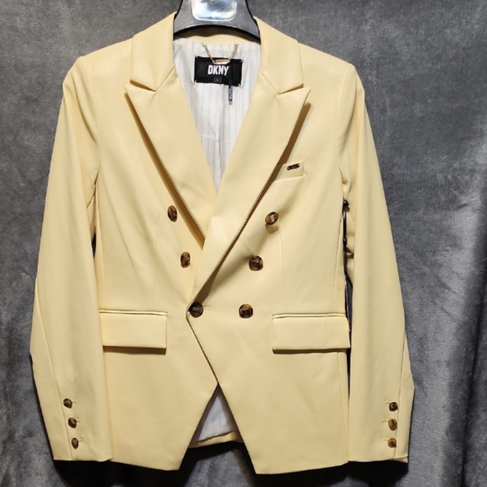 DKNY Light Yellow Double-Breasted Blazer Size 8 New With Tags - Picture 3 of 14